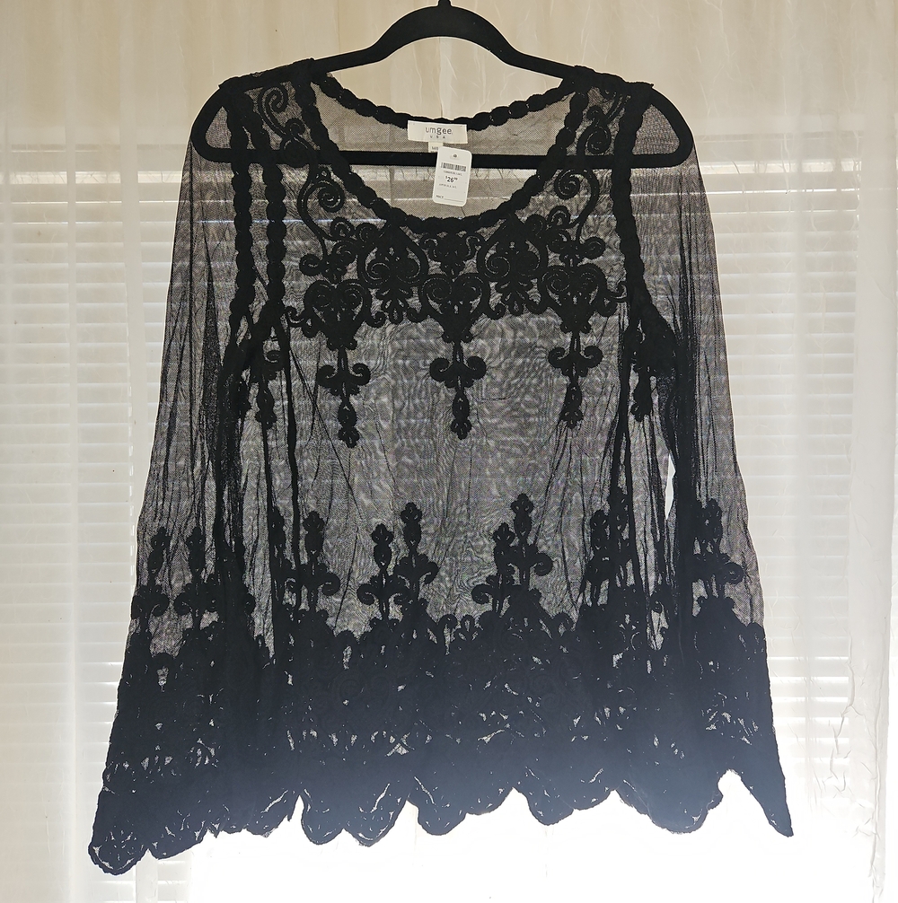 Umgee Black Sheer Lace Long Sleeve Blouse